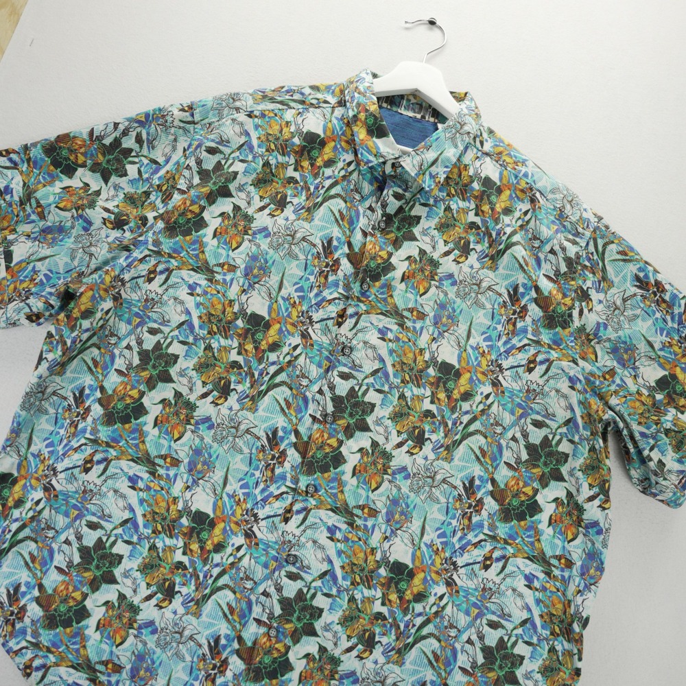 Robert Graham Mens 2XL Floral Geometric Print Short Sleeve Button Down Shirt